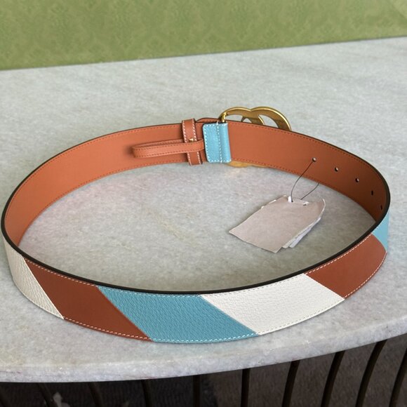 Gucci Calfskin Leather Belt Unisex GG Marmont 85cm Gold Double G 400593 - Picture 6 of 14